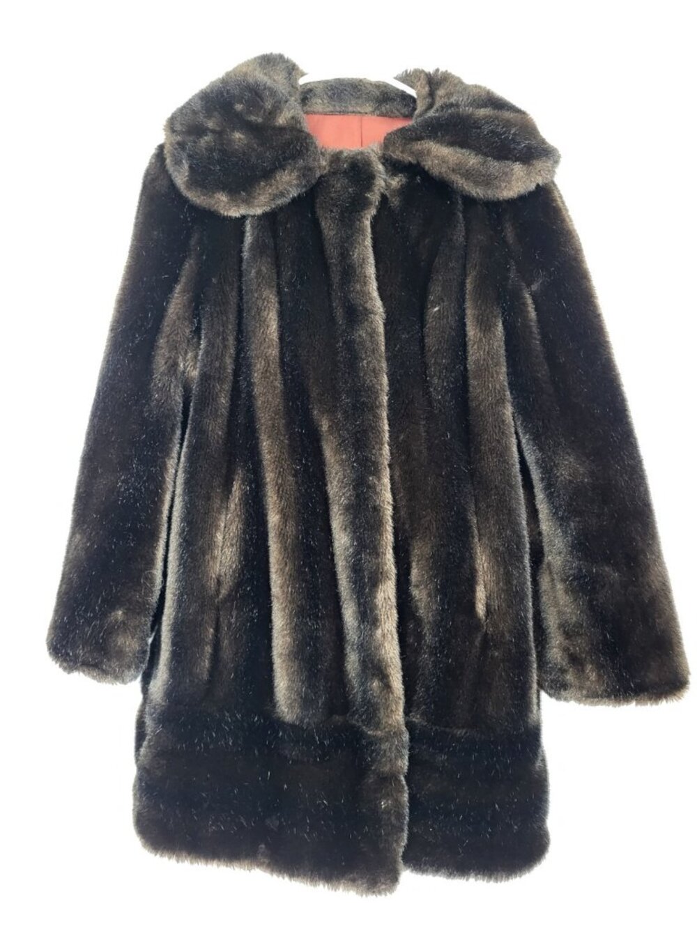 Tissavel Vintage Faux Fur Coat Blackish Brown Women's M/L France Glam Party